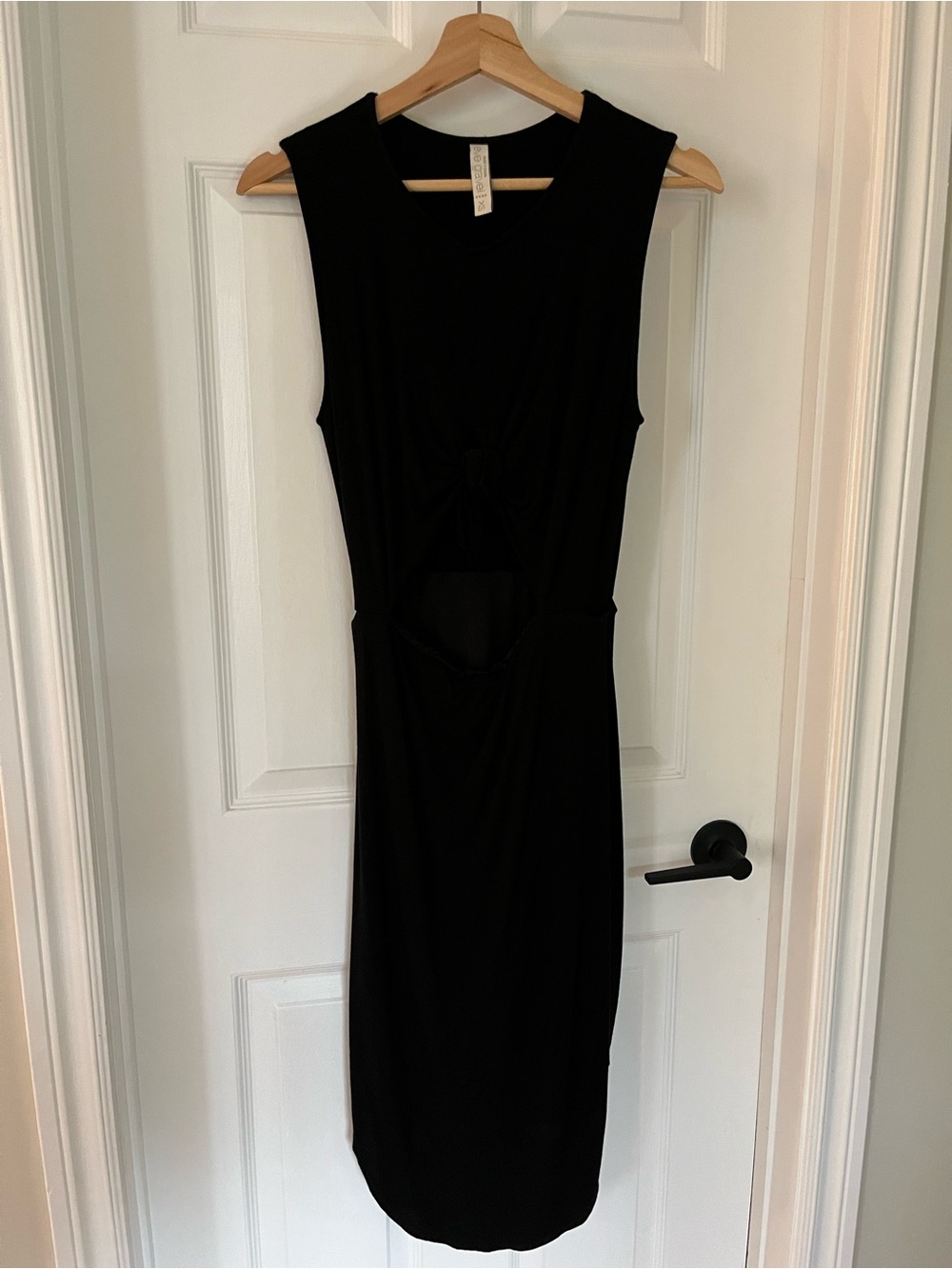 Eve Gravel Black Sleeveless Midi Dress with Front Knot